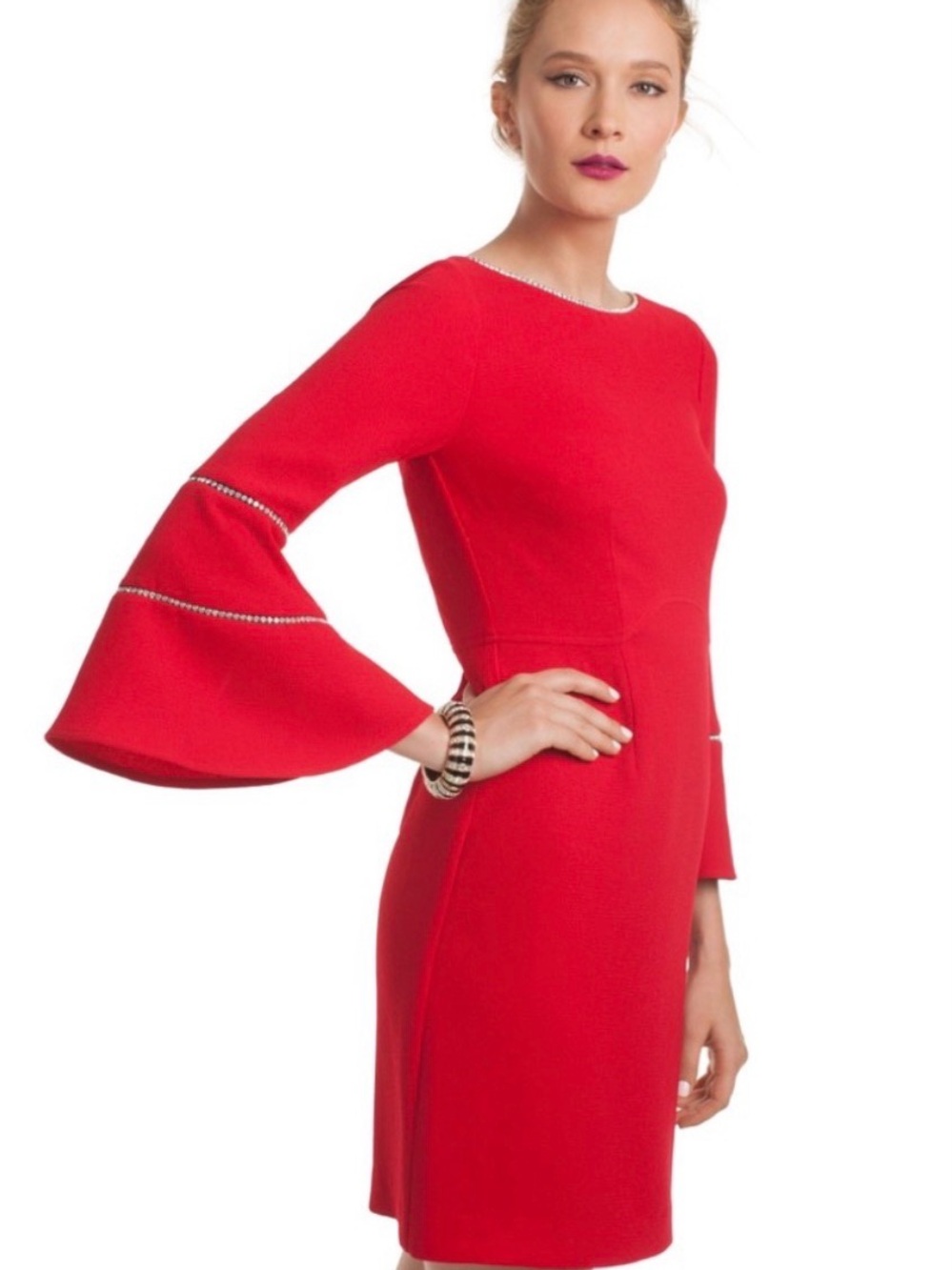 ❤️ Trina Turk Socialite Crystal Trim Bell Sleeve Dress | Ruby Rose❤️ - Picture 3 of 6